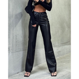 PU leather slim black pants