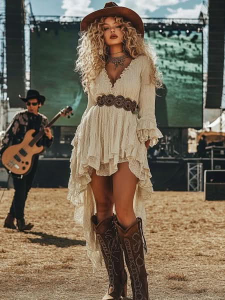 Wild West Ruffle Dress  Desert Ivory | Boho Elegance  The Woman Concept