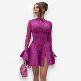 Slim Fit Slit Party Lace Backless Dress