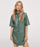 PU leather short-sleeved green mini dress