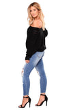 High Waist Jeans with Ripped Hips - The Woman Concept