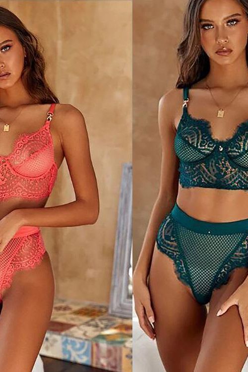 Adjustable Belt Quality Mesh Transparent Two Pieces Lace Set.