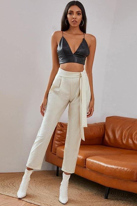 Knotted Belt White Women Pants.