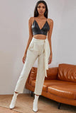 Knotted Belt White Women Pants.