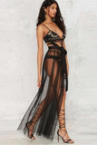 Black Transparent Lace Sexy Transparent Dress.