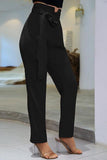 Notched Waist Belted Fold Pleat Pants.