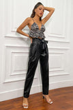 Paperbag Waist Belted Pu Leather Pants.