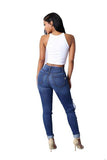 High Waist Jeans with Ripped Hips - The Woman Concept