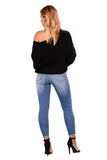 High Waist Jeans with Ripped Hips - The Woman Concept