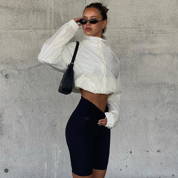 Street Style Zipper Stand Collar Cropped Jacket - Unique Chic