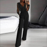 Black Jumpsuit with Mesh Powder Splicing