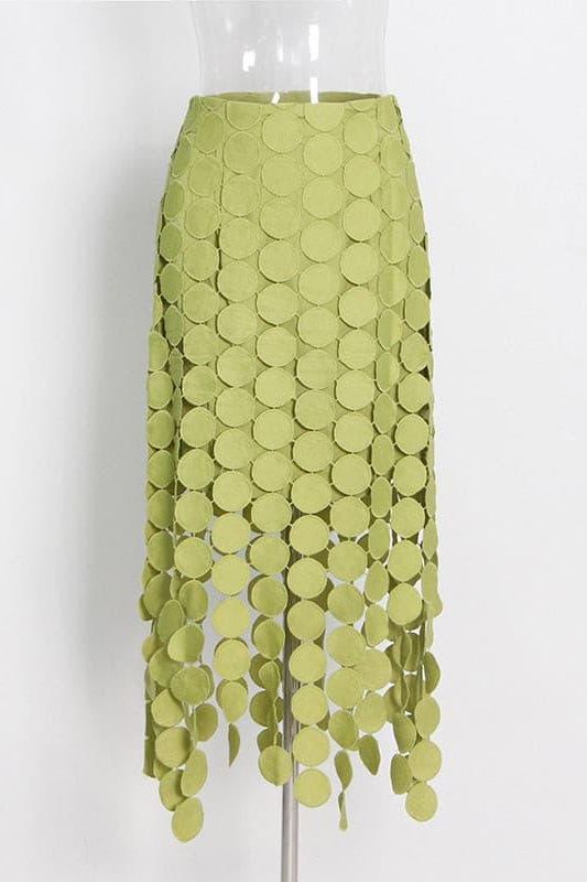 French retro hollow fringed irregular skirt.