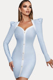 French fashion thin puff sleeves  hip bandage mini dress