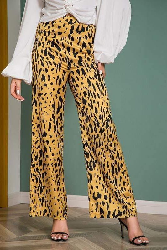 Casual Long Wide Leg Leopard Print Pants - the woman concept
