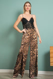 Long Wide Leg Leopard Split Pants - the woman concept