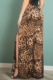 Long Wide Leg Leopard Split Pants - the woman concept