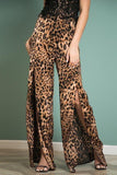Long Wide Leg Leopard Split Pants - the woman concept