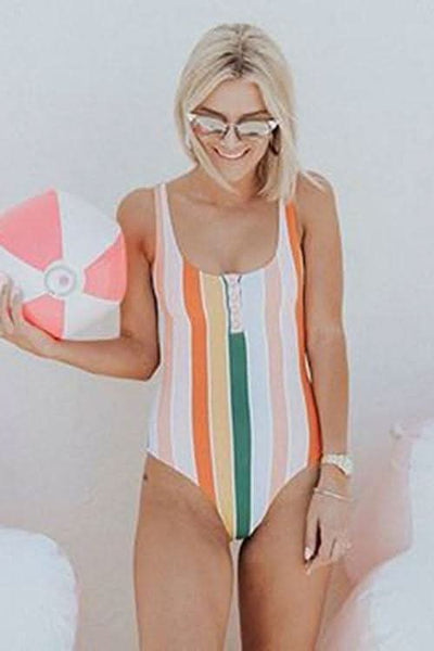 Stripe Print Knitted Swimsuit Cover Up
