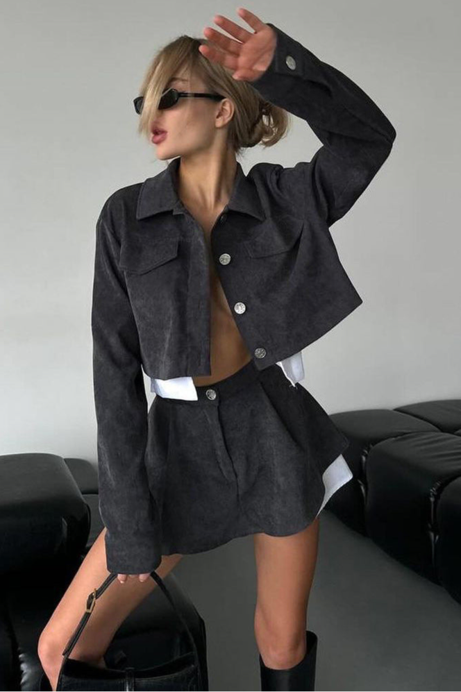 Long-sleeved Button-down Two-piece Suit