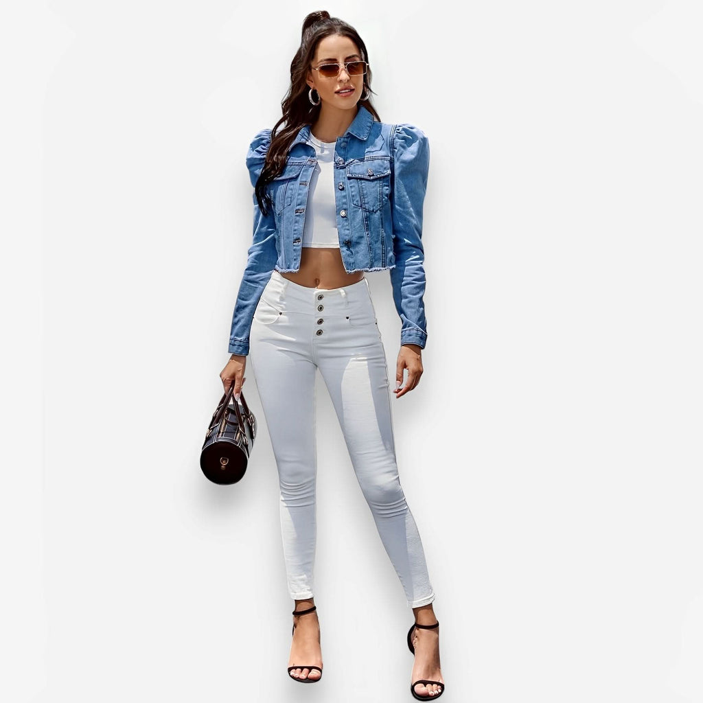 Lapel Loose Short Denim Jacket - Coats & Jackets from The Woman Concept
