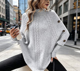 Cable Knit Turtleneck Poncho Sweater in grey – view 6