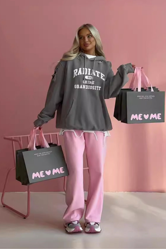 Retro Long Sleeve Pullover Hooded Sweatshirt