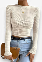 Versatile Long-sleeved Pleated Top - Apricot / S