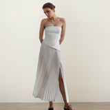 Strapless Corset Slit Maxi Dress in white