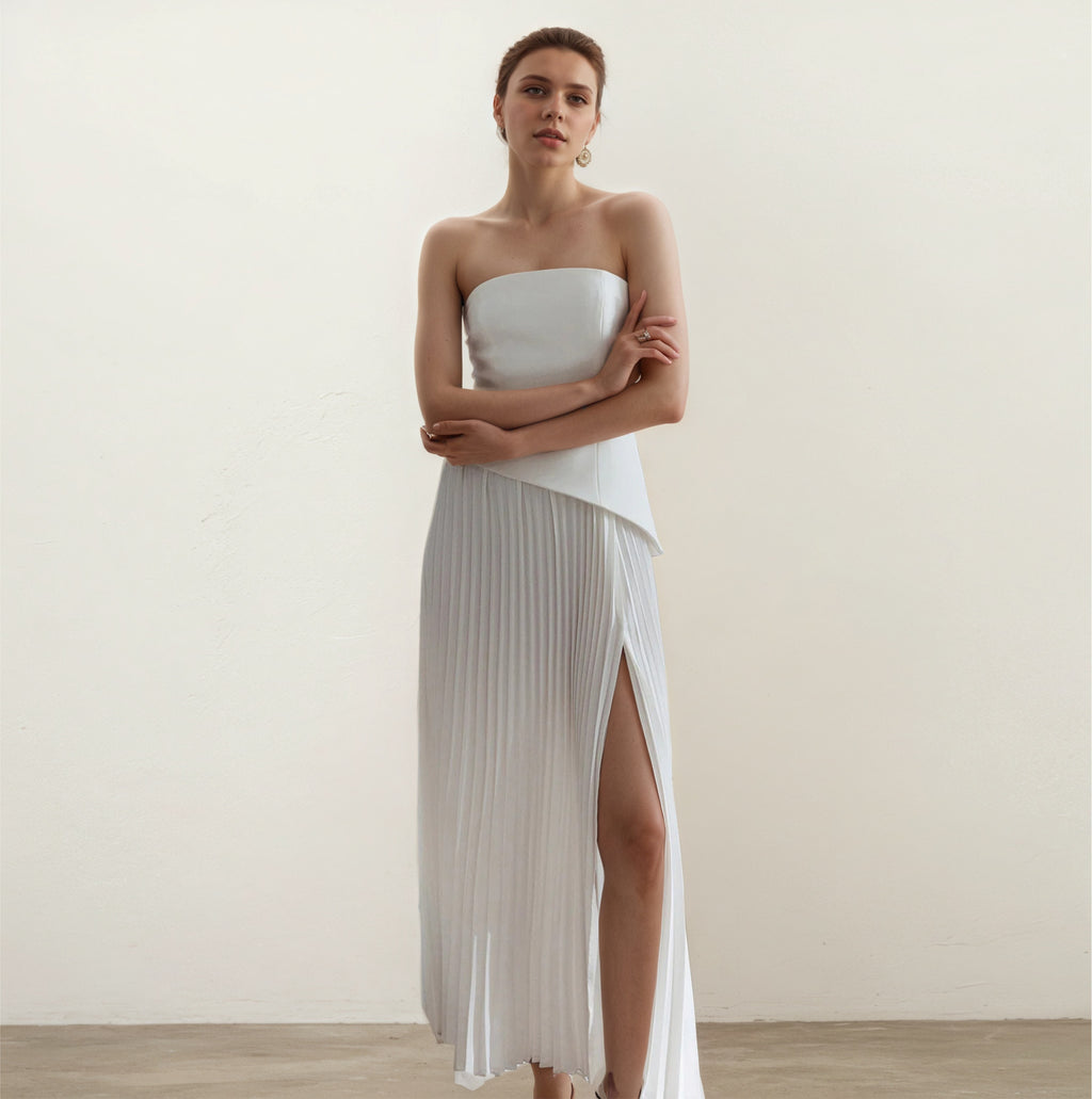 Strapless Corset Slit Maxi Dress in white - view 2