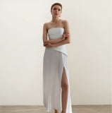 Strapless Corset Slit Maxi Dress in white - view 2
