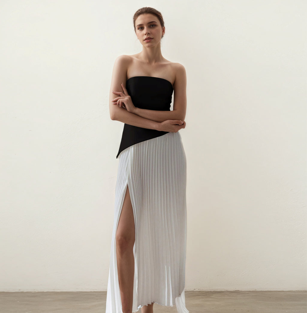 Strapless Corset Slit Maxi Dress in white - view 3