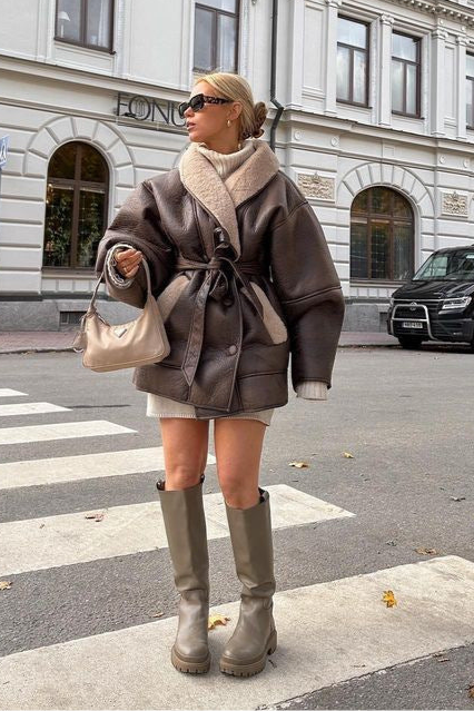 Cashmere Leather Fur Collar Composite Belt Coat - view 9