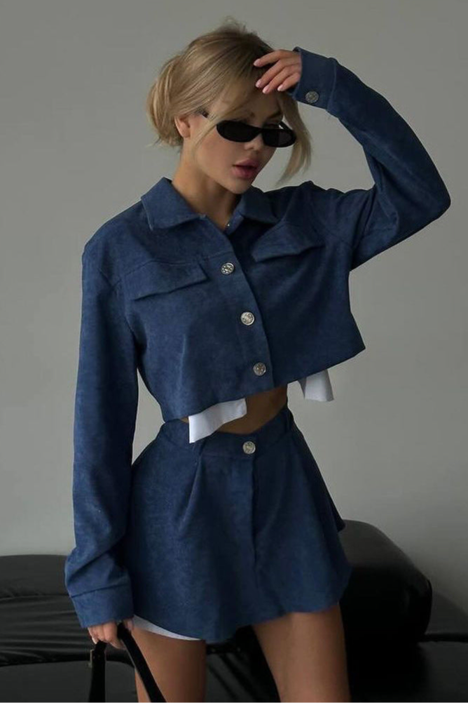 Long-sleeved Button-down Two-piece Suit - view 3