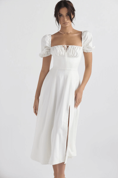Elegant Puff Sleeve Slit Dress - view 6