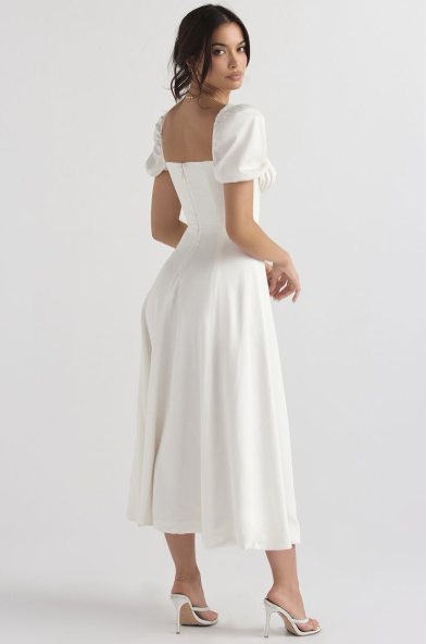 Elegant Puff Sleeve Slit Dress