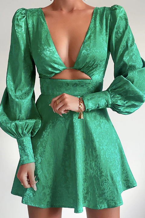 Hollow jacquard lantern sleeve dress - view 5