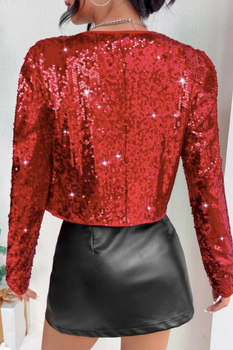 Rock style round neck short sequined jacket - view 5