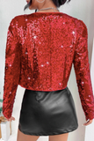 Rock style round neck short sequined jacket