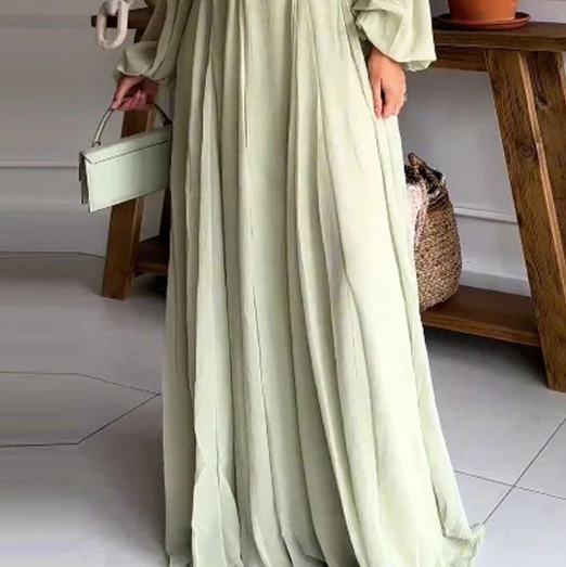 Sexy suspender long-sleeved backless green dress