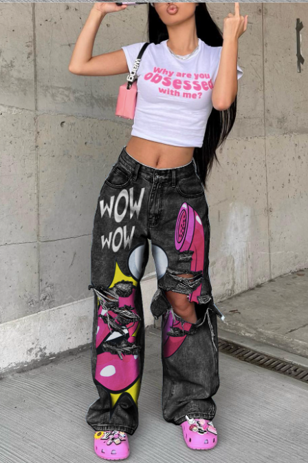 Wide leg jeans with raw edges and holes - view 7