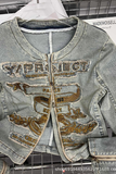 American retro embroidered denim jacket