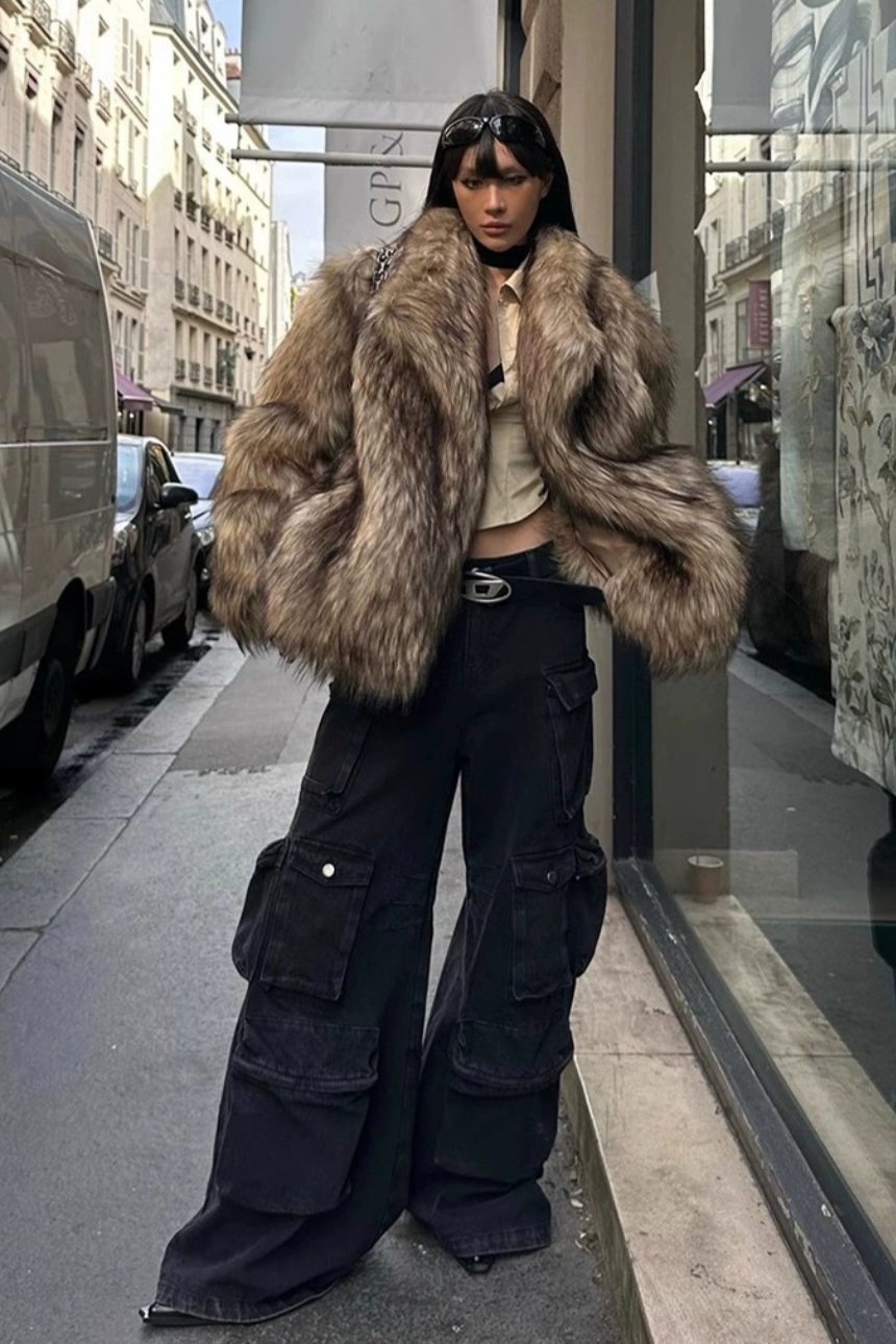 Brown Warm Raccoon Fur Coat - view 3