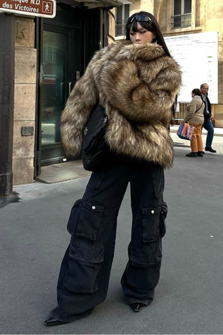 Brown Warm Raccoon Fur Coat - view 5