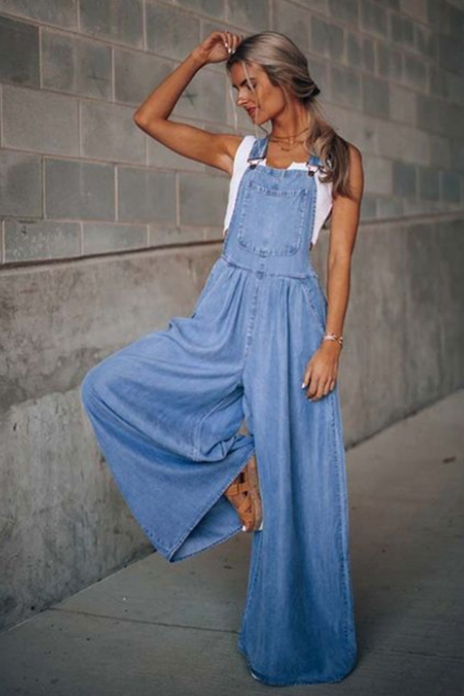 sleeveless denim jumpsuit