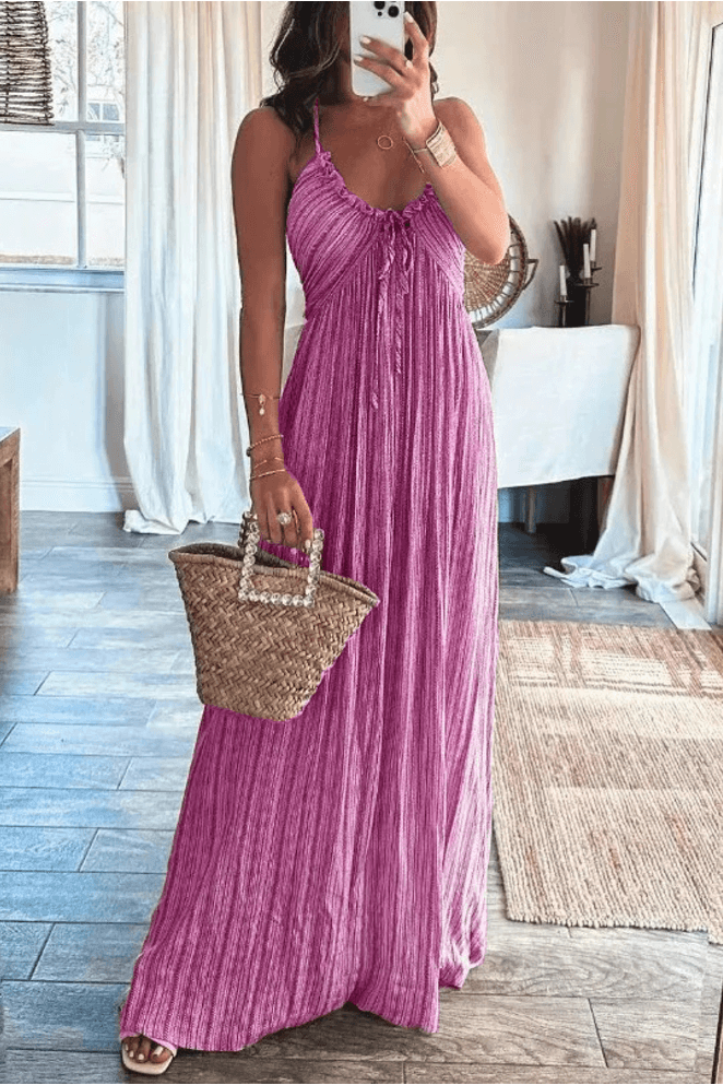 Summeer Backless U Neck suspender Long Dress - view 3