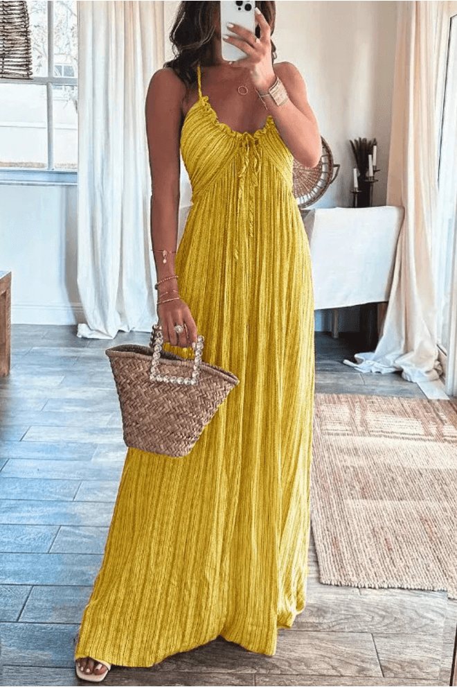 Summeer Backless U Neck suspender Long Dress - view 4