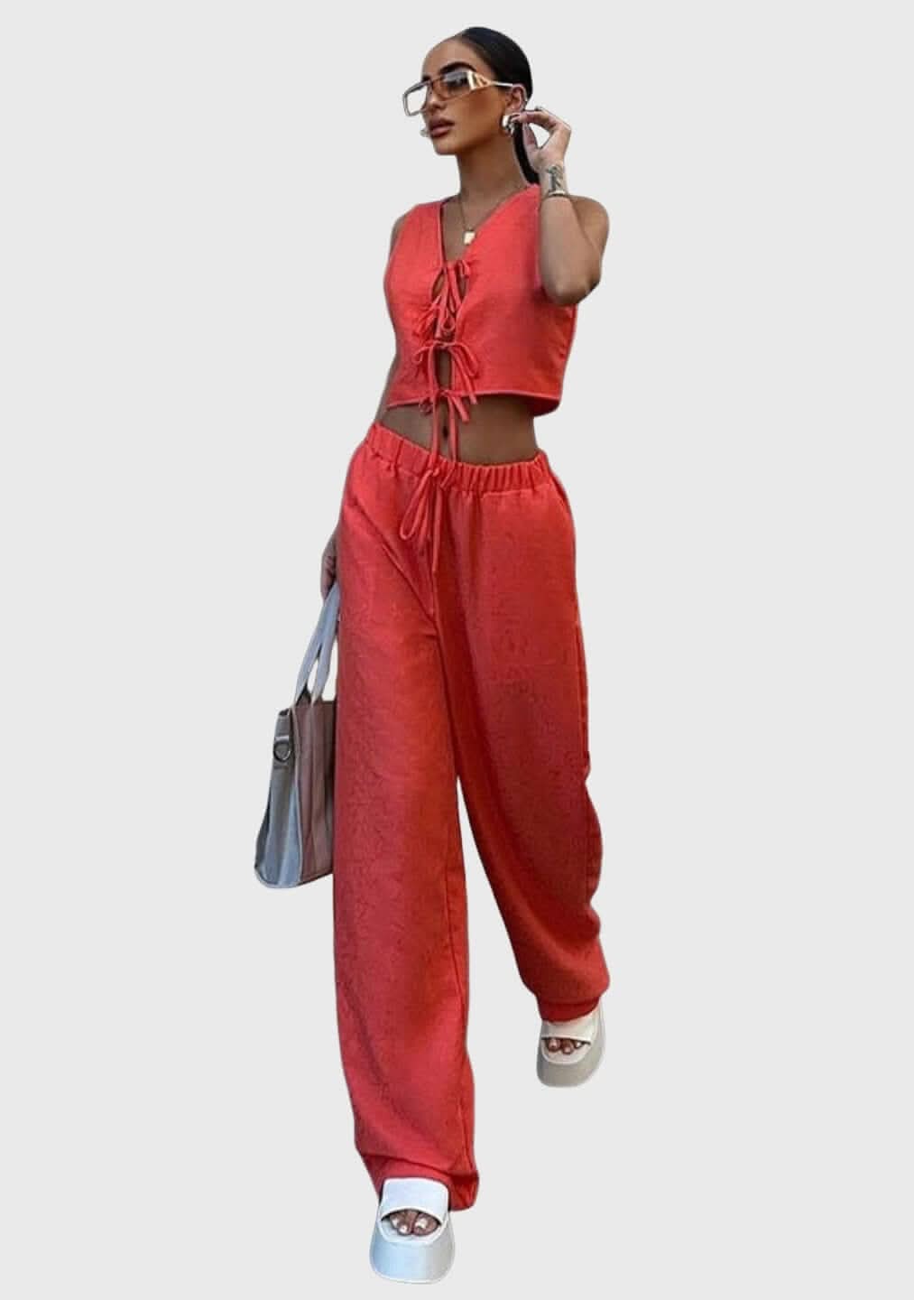 Sunset Stride Tie-Front Set - Two-Piece Sets from The Woman Concept