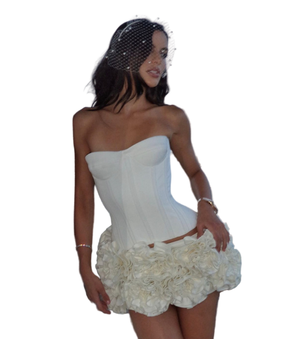 Strapless Corset Floral Ruffle Red Dress - view 10