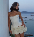 Strapless Corset Floral Ruffle Red Dress