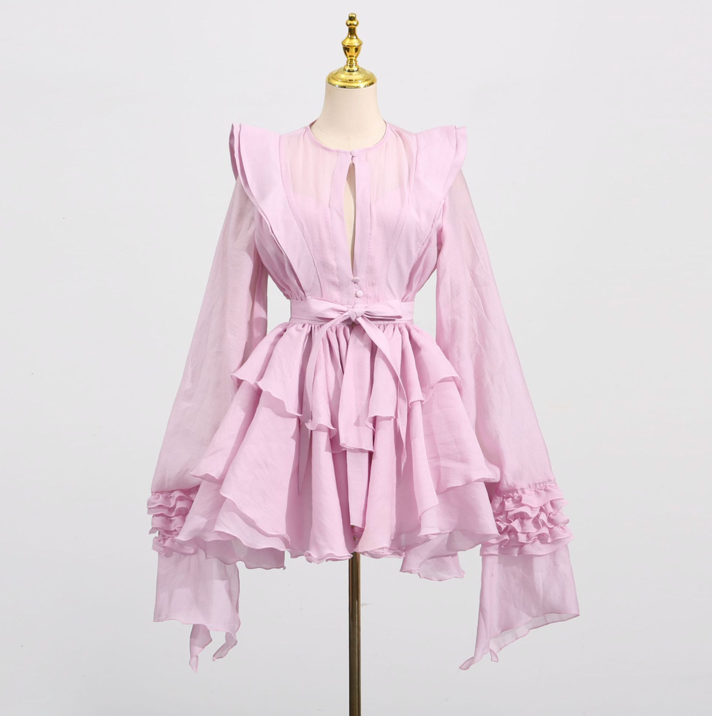 Ruffled Lantern Sleeve Dress - view 3